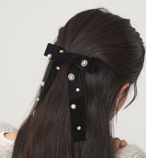 UNITED ARROWS green label relaxing「キラキラパーツ リボン バレッタ」|ヘアバンド|BLACK