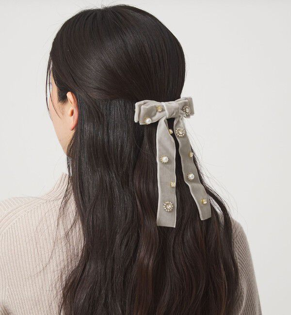 UNITED ARROWS green label relaxing「キラキラパーツ リボン バレッタ」|ヘアバンド|LT.GRAY