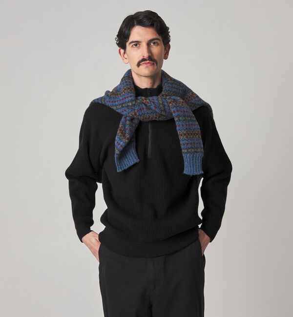 STEVEN ALAN「＜Steven Alan＞ T/C 9G アゼ ハーフジップ ドライバーズ ニット」|ニット・セーター|BLACK