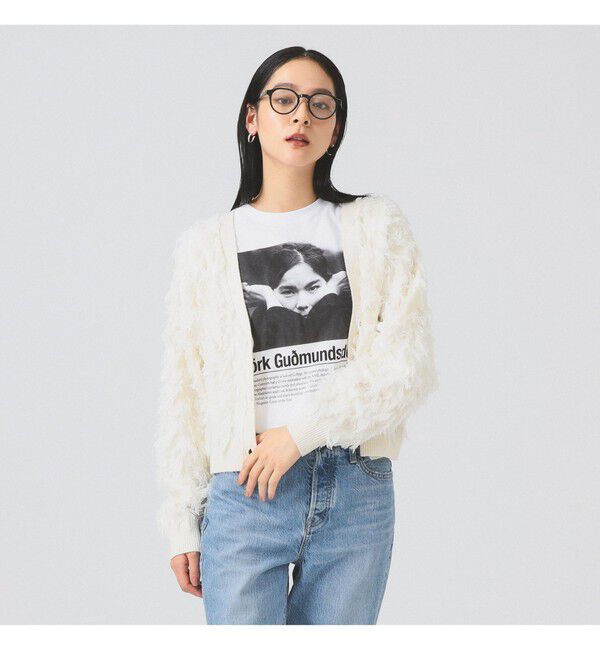 Ray BEAMS 「カット ジャカード フリンジ Vネック カーディガン」|カーディガン|OFF_WHITE