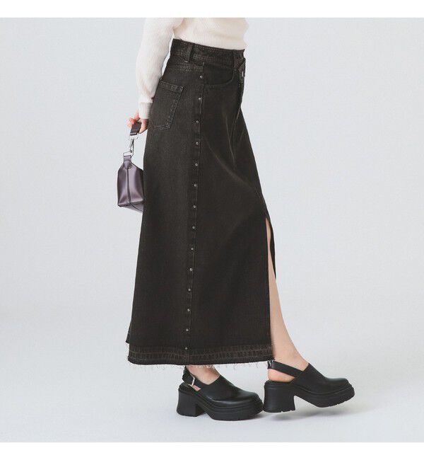 Ray BEAMS 「デニム サイド スタッズ スカート」|スカート|BLACK