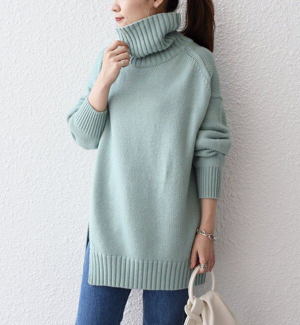 SHIPS for women「〈手洗い可能〉サイド スリット タートル プルオーバー」|ニット・セーター|ライトグリーン