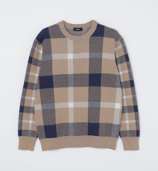 SHIPS「SHIPS:〈手洗い可能〉コットン カシミヤ チェック クルーネックニット」|ニット・セーター|