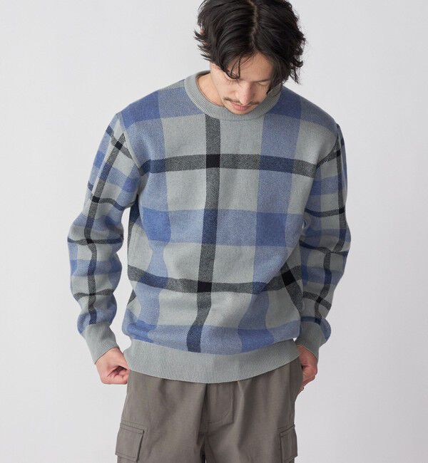 SHIPS「SHIPS:〈手洗い可能〉コットン カシミヤ チェック クルーネックニット」|ニット・セーター|