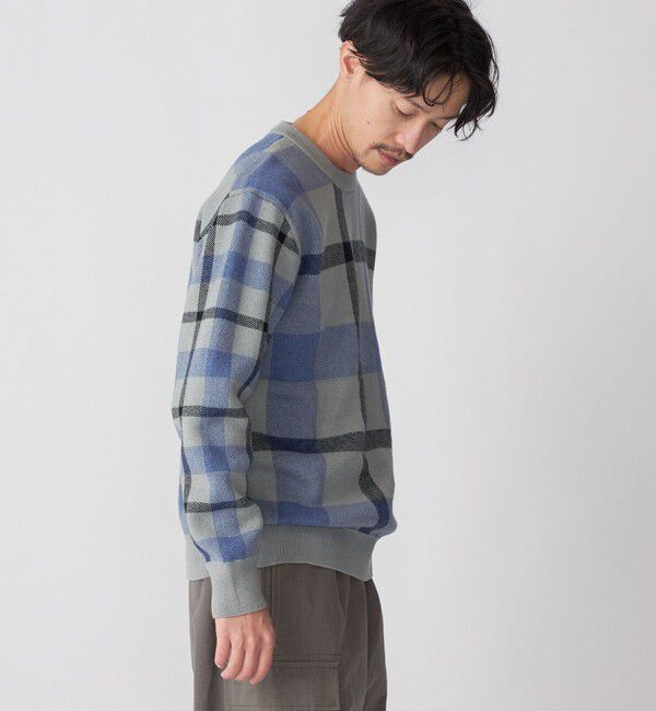 SHIPS「SHIPS:〈手洗い可能〉コットン カシミヤ チェック クルーネックニット」|ニット・セーター|
