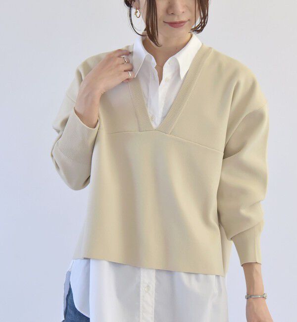 quaranciel「quaranciel:〈洗濯機可能〉クロップド Vネック プルオーバー」|その他|ホワイト