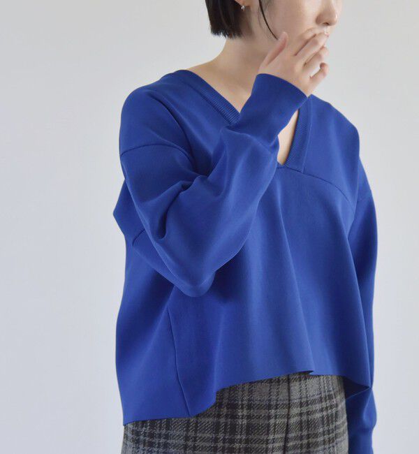 quaranciel「quaranciel:〈洗濯機可能〉クロップド Vネック プルオーバー」|その他|ブルー