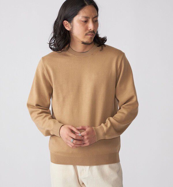 SHIPS「SHIPS:〈手洗い可能〉メリノウール TEXBRID(R) クルーネック ニット」|ニット・セーター|キャメル