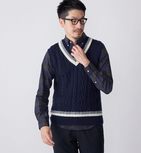 SHIPS「SHIPS: 奥山メリヤス チルデン ニット ベスト」|ベスト・ジレ|ネイビー