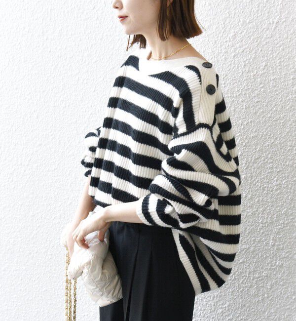 SHIPS any「SHIPS any: AQUA カシミヤ ミックス ボートネック ニット プルオーバー」|ニット・セーター|