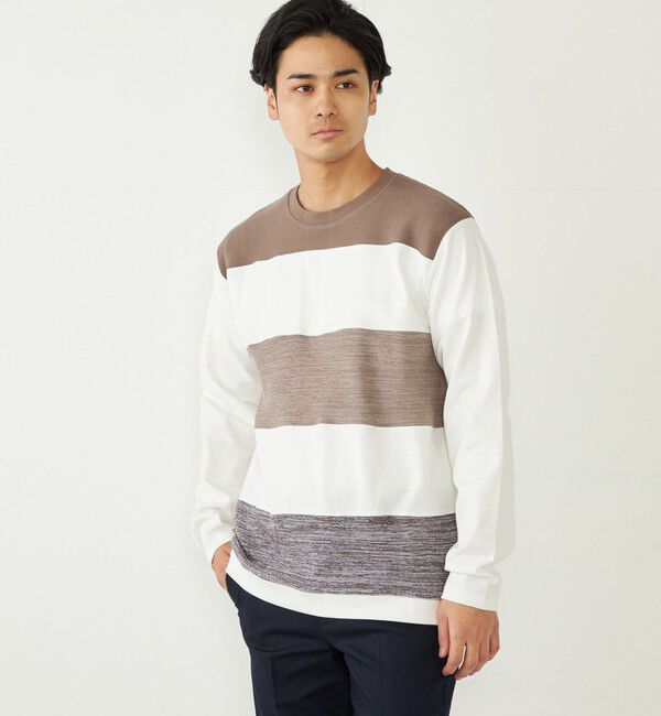 SHIPS Colors 「SHIPS Colors:〈手洗い可能〉切り替え ボーダー ロングスリーブ TEE」|Tシャツ・カットソー|ブラウン