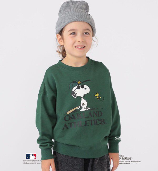 SHIPS KIDS「SHIPS KIDS:100～125cm / スヌーピー&times;MLB スウェット」|スウェット・ジャージ|ダークグリーン