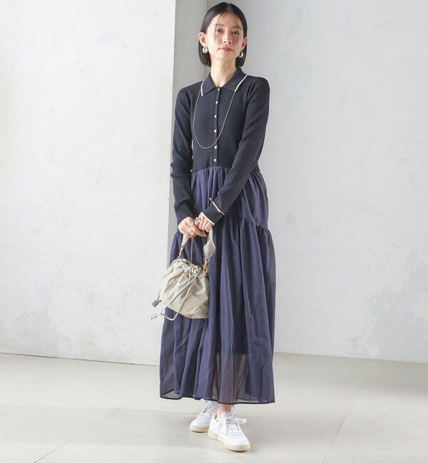 SHIPS for women「〈手洗い可能〉ポロ 衿 シアー ティアード ワンピース」|ワンピース|