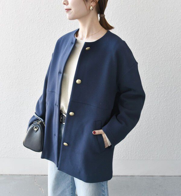 SHIPS any「SHIPS any:〈洗濯機可能〉ダブルジャージー バック フリル ノーカラー ジャケット」|ノーカラージャケット|