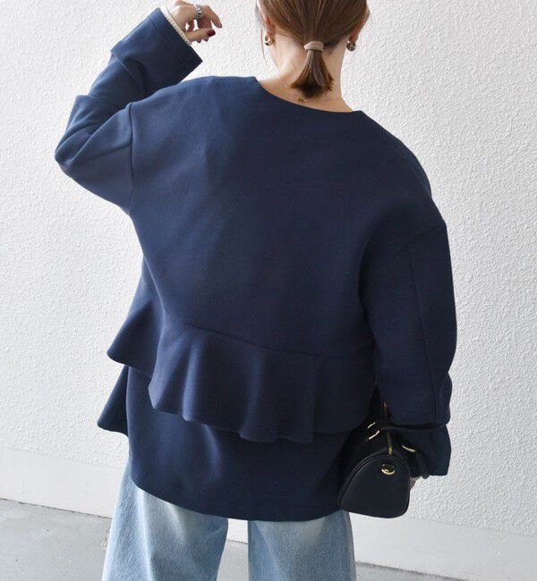 SHIPS any「SHIPS any:〈洗濯機可能〉ダブルジャージー バック フリル ノーカラー ジャケット」|ノーカラージャケット|