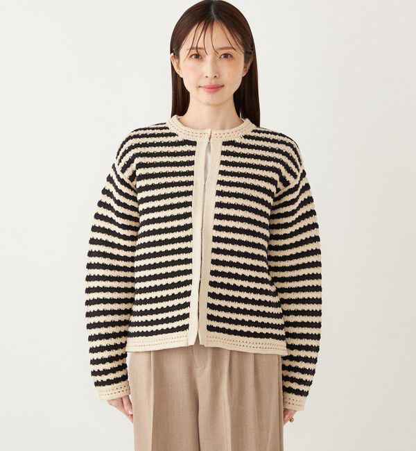 SHIPS Colors 「SHIPS Colors:〈手洗い可能〉柄編み ノーカラー ニット ジャケット」|カーディガン|