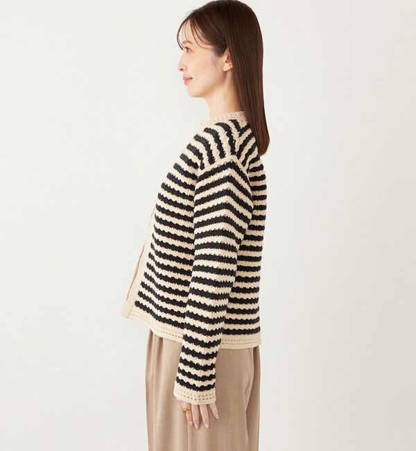 SHIPS Colors 「SHIPS Colors:〈手洗い可能〉柄編み ノーカラー ニット ジャケット」|カーディガン|