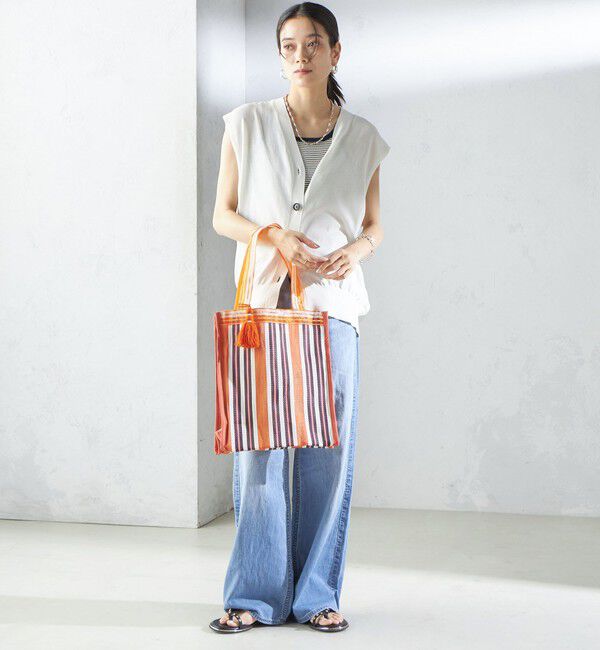 SHIPS for women「Arawali:メッシュ &times; ブロック プリント バッグ」|トートバッグ|