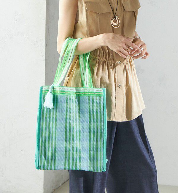 SHIPS for women「Arawali:メッシュ &times; ブロック プリント バッグ」|トートバッグ|ライトブルー