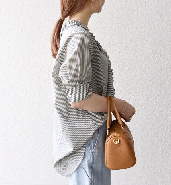 SHIPS any「SHIPS any:〈手洗い可能〉ストライプ フリル Vネック ハーフスリーブ ブラウス」|シャツ・ブラウス|