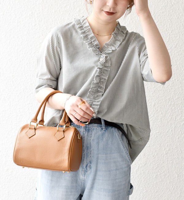 SHIPS any「SHIPS any:〈手洗い可能〉ストライプ フリル Vネック ハーフスリーブ ブラウス」|シャツ・ブラウス|