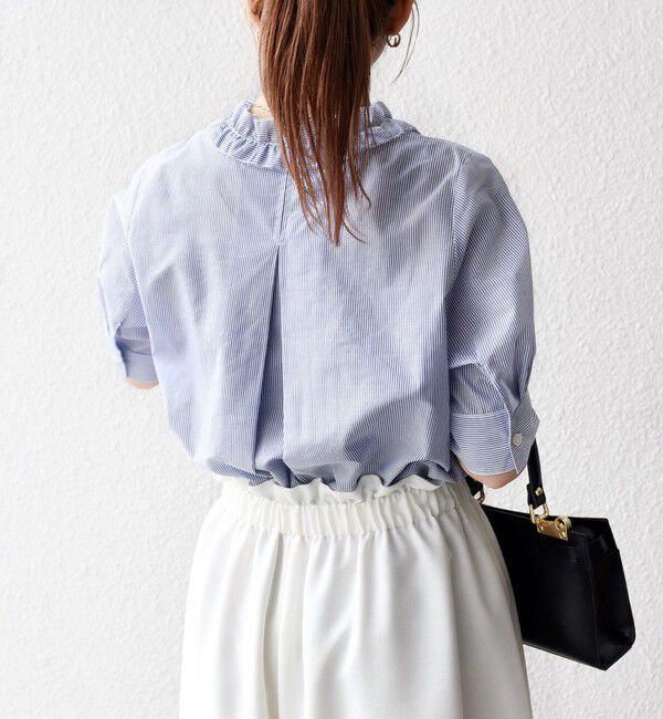 SHIPS any「SHIPS any:〈手洗い可能〉ストライプ フリル Vネック ハーフスリーブ ブラウス」|シャツ・ブラウス|