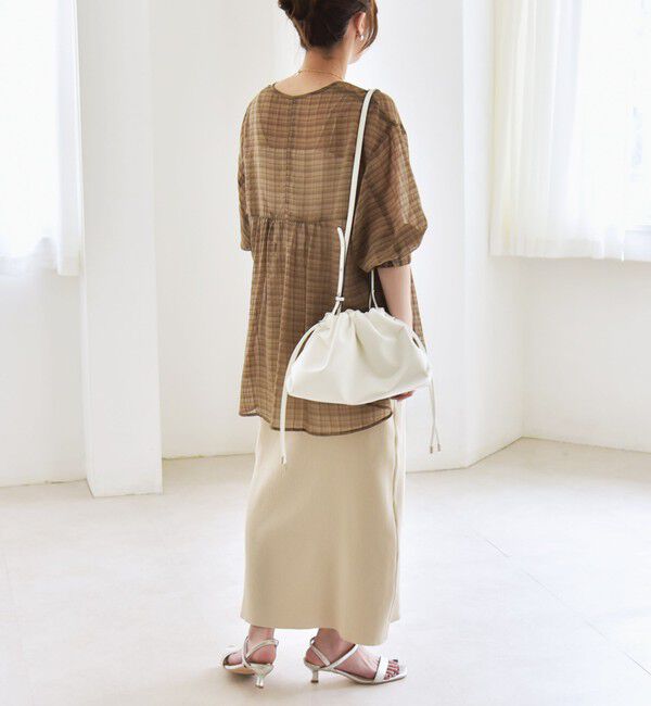 quaranciel「quaranciel:〈手洗い可能〉シアー チェック ノーカラー ハーフスリーブ ブラウス」|シャツ・ブラウス|