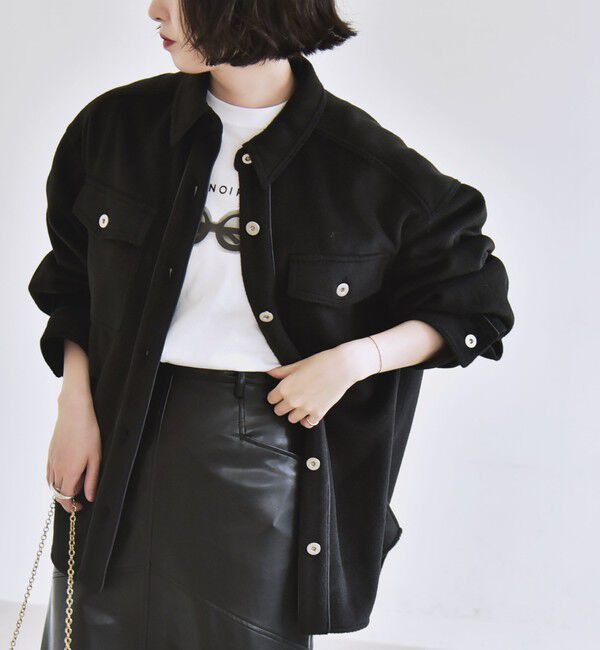 quaranciel「quaranciel: ジャージー メルトン パイピング CPO ビッグ シャツ ジャケット」|その他|