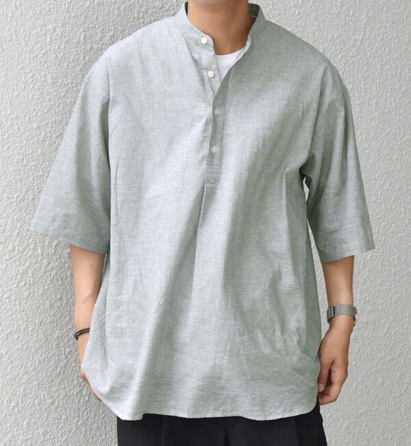 SHIPS any「SHIPS any: コットン/リネン バンド スキッパー ハーフスリーブ シャツ◇」|シャツ・ブラウス|オリーブ