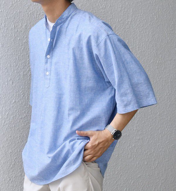 SHIPS any「SHIPS any: コットン/リネン バンド スキッパー ハーフスリーブ シャツ◇」|シャツ・ブラウス|ライトブルー