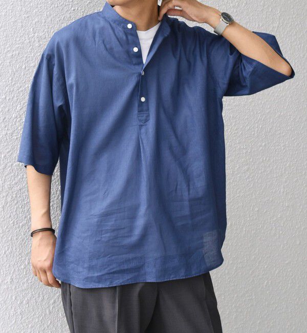 SHIPS any「SHIPS any: コットン/リネン バンド スキッパー ハーフスリーブ シャツ◇」|シャツ・ブラウス|ネイビー