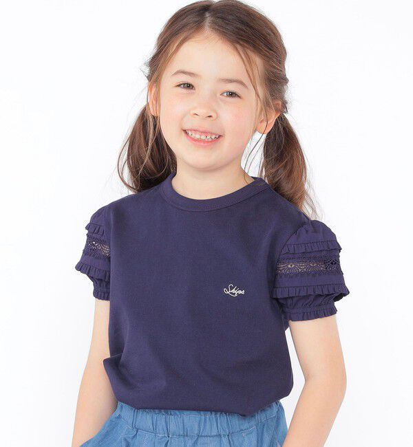 SHIPS KIDS「SHIPS KIDS:100～130cm/袖レース デザイン Tシャツ」|Tシャツ・カットソー|ネイビー