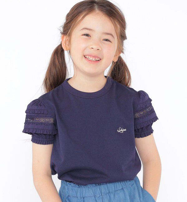 SHIPS KIDS「SHIPS KIDS:100～130cm/袖レース デザイン Tシャツ」|Tシャツ・カットソー|