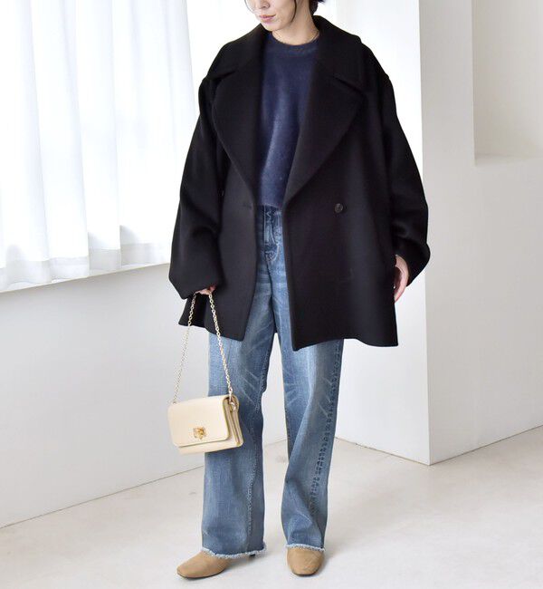 quaranciel「quaranciel: PURE WOOL ダブルブレスト テーラード ハーフ コート」|ピーコート|