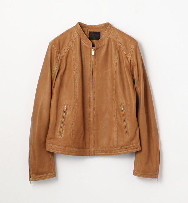TOMORROWLAND collection「ラムレザー ジップアップブルゾン」|ライダースジャケット|45 キャメル