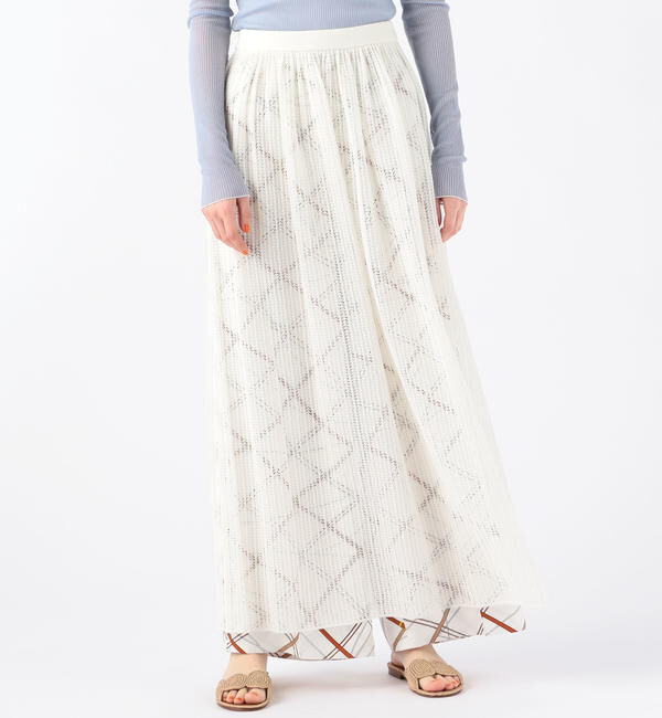 Ballsey「ペーパーレース ギャザーロングスカート」|スカート|11 ホワイト