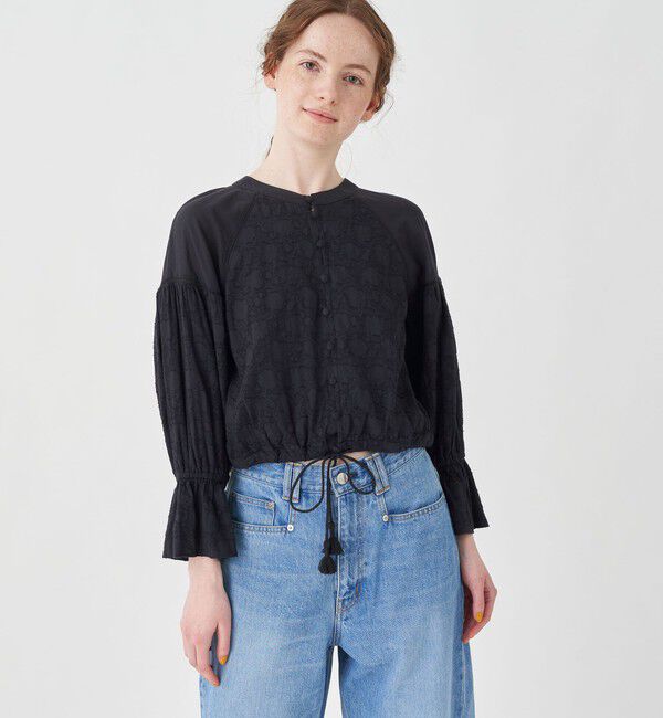 SOULEIADO「コットンカットジャカード クロップドブラウス」|シャツ・ブラウス|