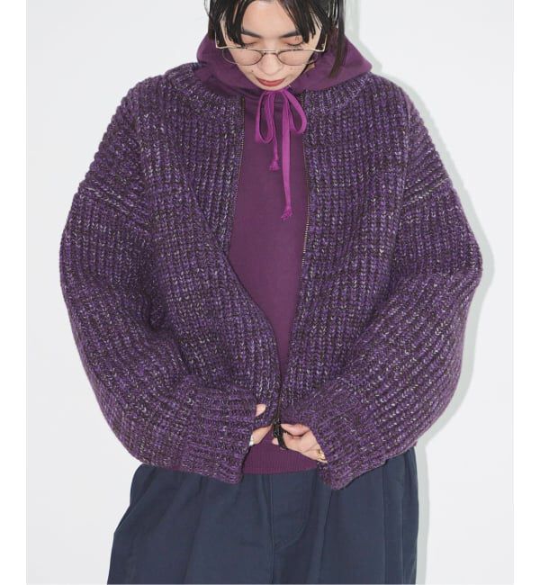  「AZE BULKY ZIP カーディガン：ニット」|ニット・セーター|パープル