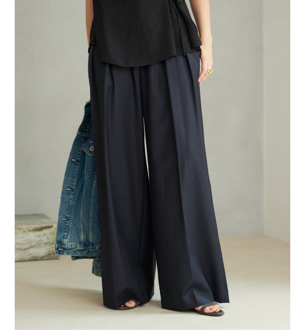 Plage「WO SE 2Tuck Wide パンツ」|スラックス|ネイビー