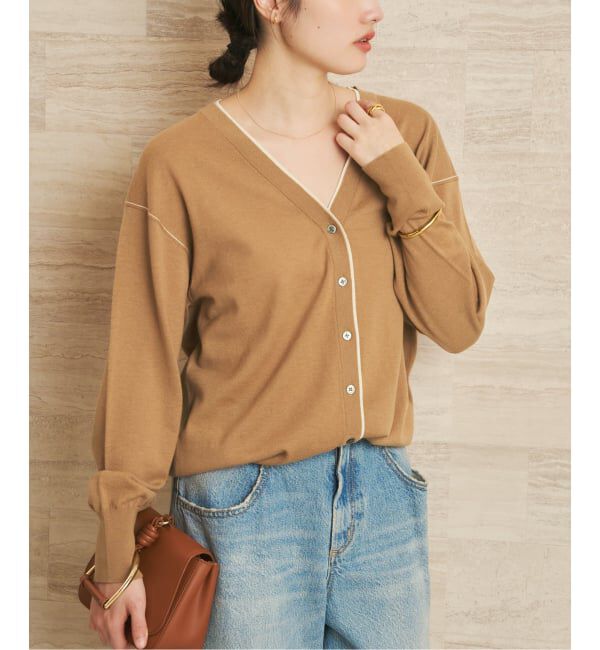Plage「TWO TONE Vネック カーディガン」|カーディガン|キャメル A