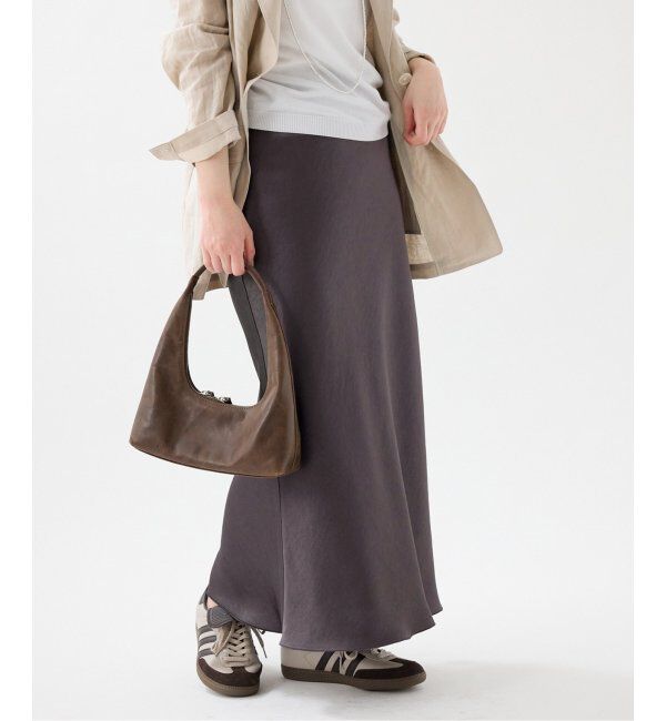 IENA「《WEB・一部店舗限定 追加12》ダブルサテンスカート」|スカート|グレー