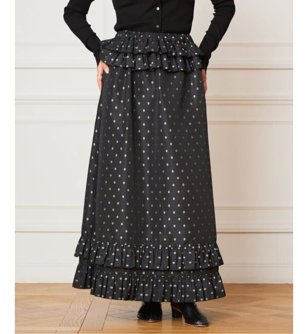 IENA LA BOUCLE「IENA LA BOUCLE JQタフタフリルスカート」|スカート|ブラック