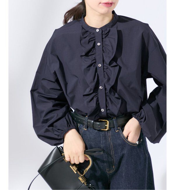 journal standard L'essage「《追加》スタンドカラーフリルシャツ」|シャツ・ブラウス|ネイビー