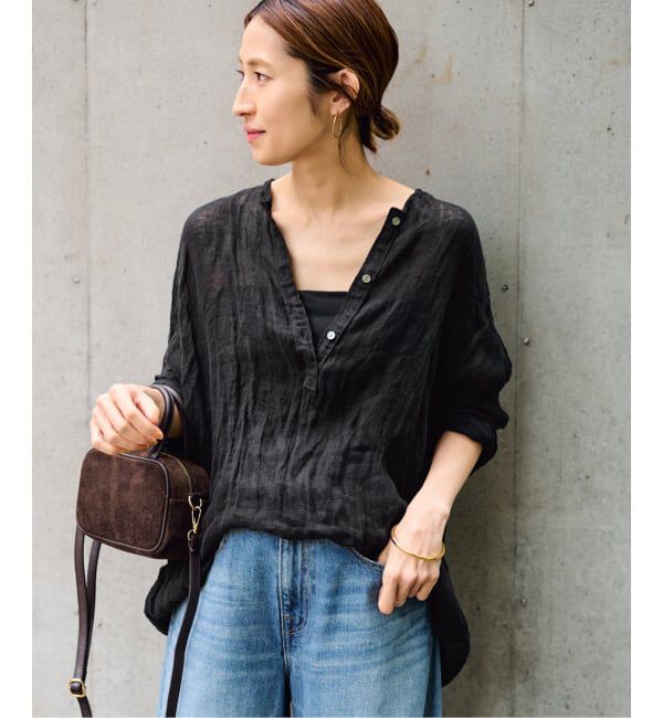FRAMeWORK「≪追加≫LINENクレープヘンリーネックブラウス 2」|シャツ・ブラウス|