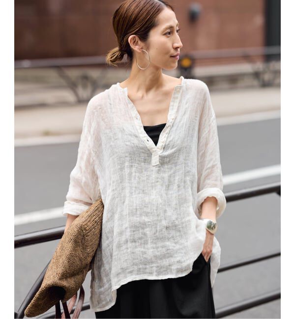 FRAMeWORK「≪追加≫LINENクレープヘンリーネックブラウス 2」|シャツ・ブラウス|