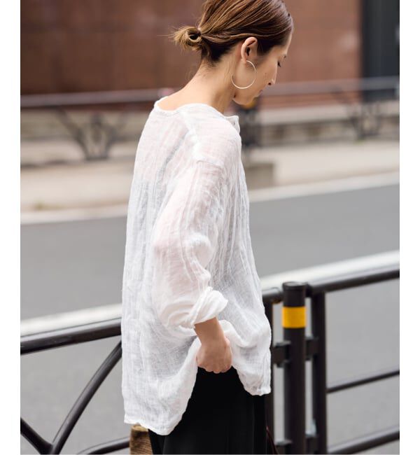 FRAMeWORK「≪追加≫LINENクレープヘンリーネックブラウス 2」|シャツ・ブラウス|