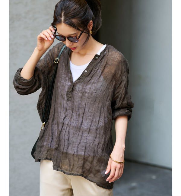 FRAMeWORK「≪追加≫LINENクレープヘンリーネックブラウス 2」|シャツ・ブラウス|