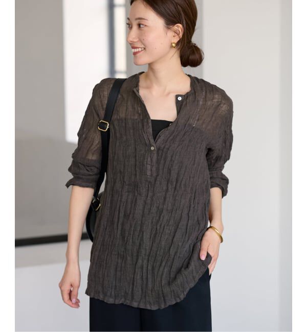FRAMeWORK「≪追加≫LINENクレープヘンリーネックブラウス 2」|シャツ・ブラウス|