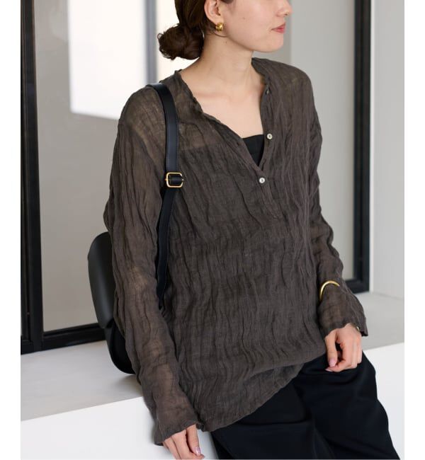 FRAMeWORK「≪追加≫LINENクレープヘンリーネックブラウス 2」|シャツ・ブラウス|