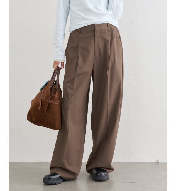 U by SPICK&SPAN「《追加3》2WAYトロタックイージーワイド」|スラックス|ブラウン